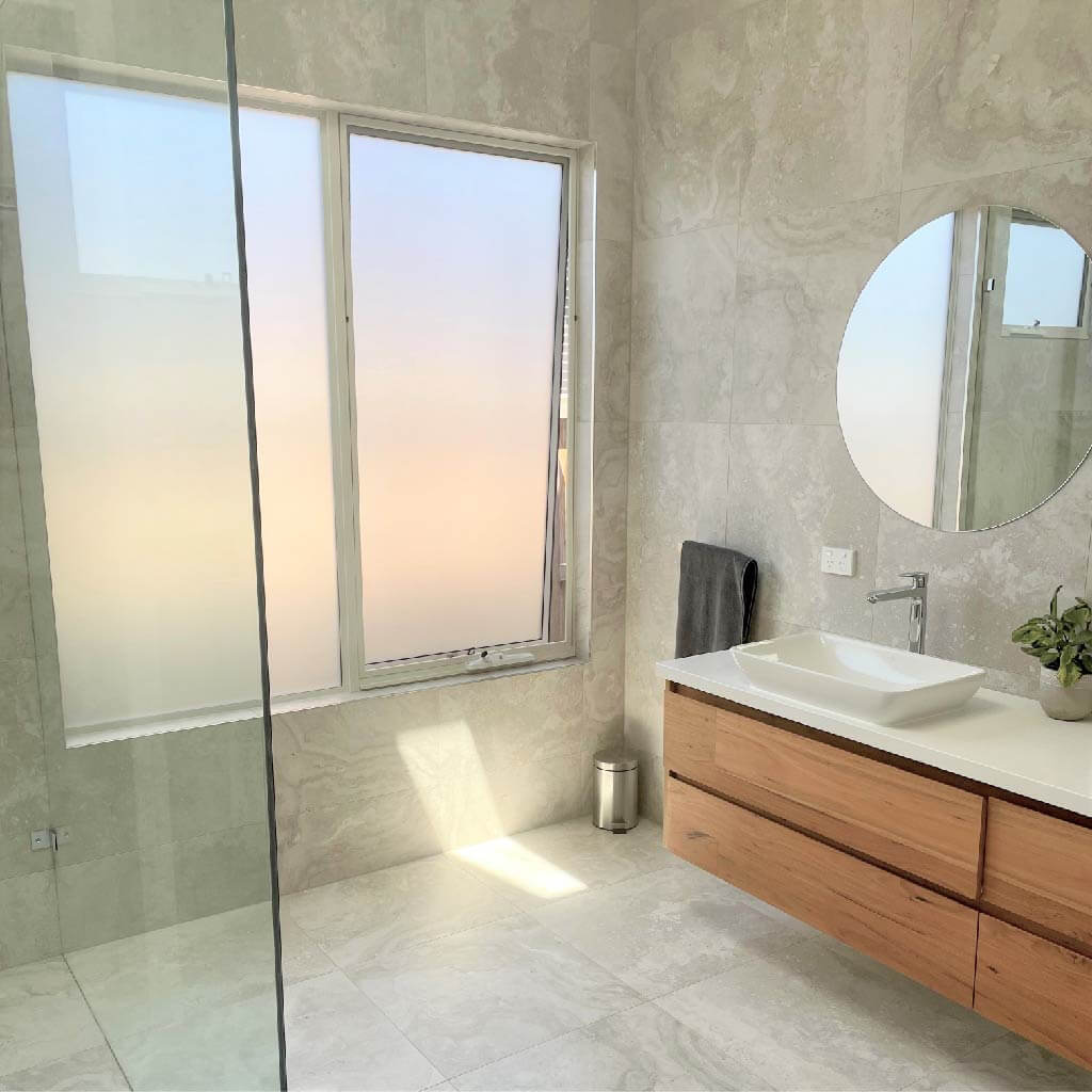 Bathroom with privacy window film