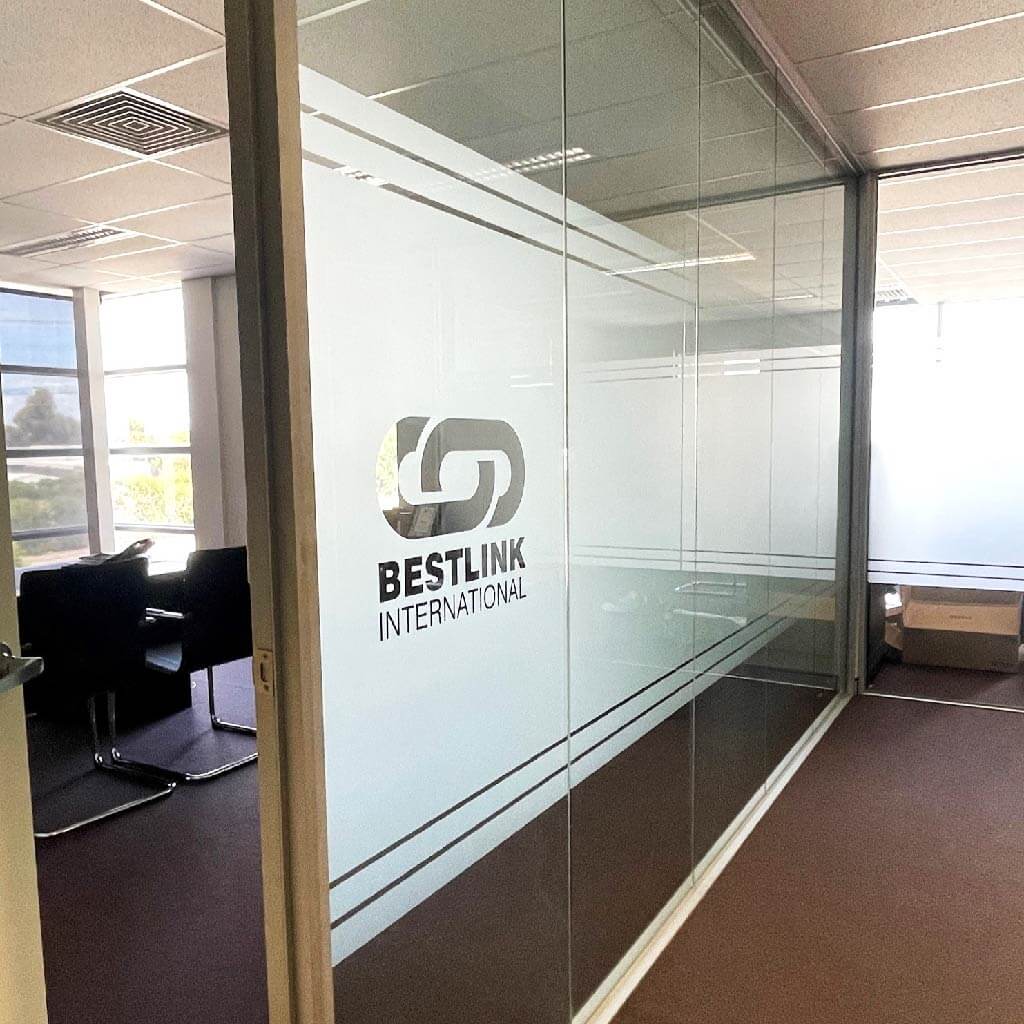 Computer-cut office branded window film