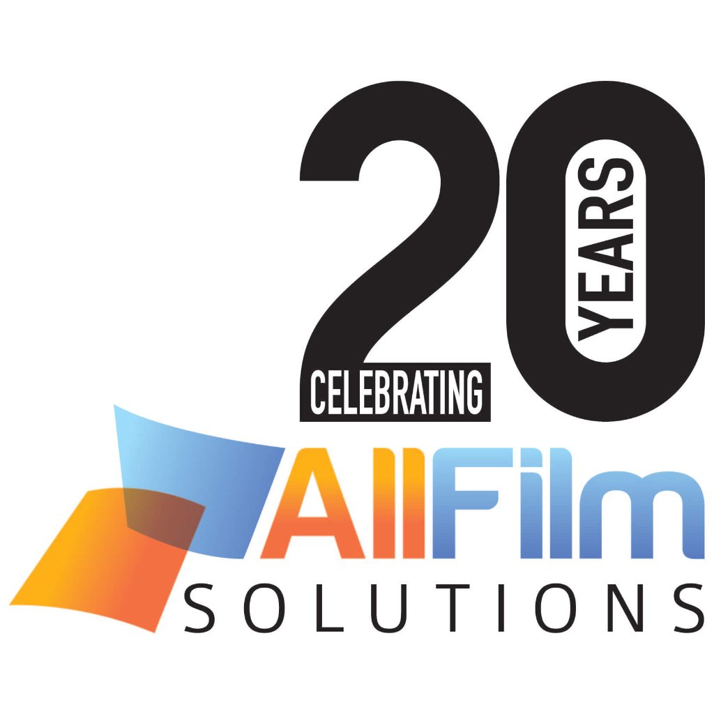 All Film Solutions Logo celebrating 20 years stacked design