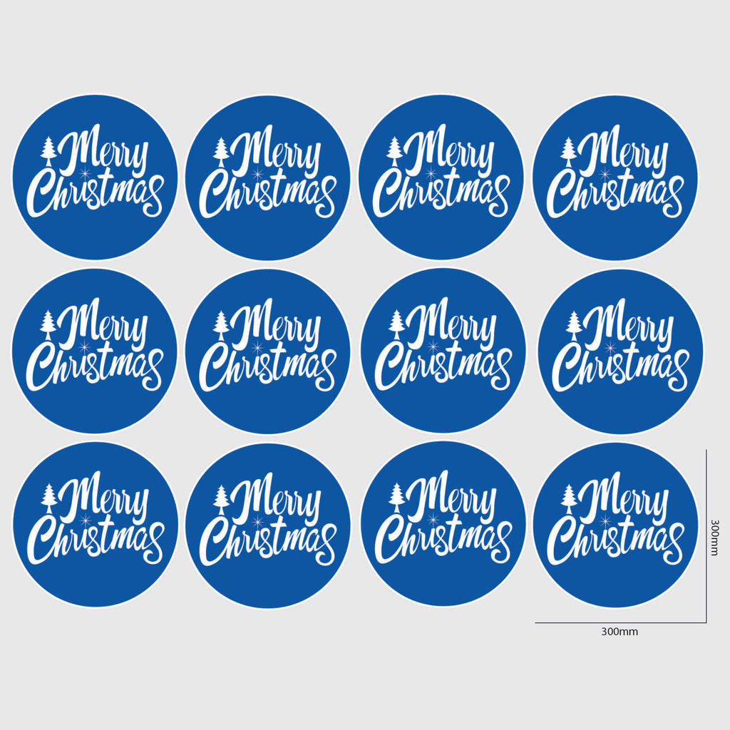 Merry Christmas Window Sticker Size Image Blue