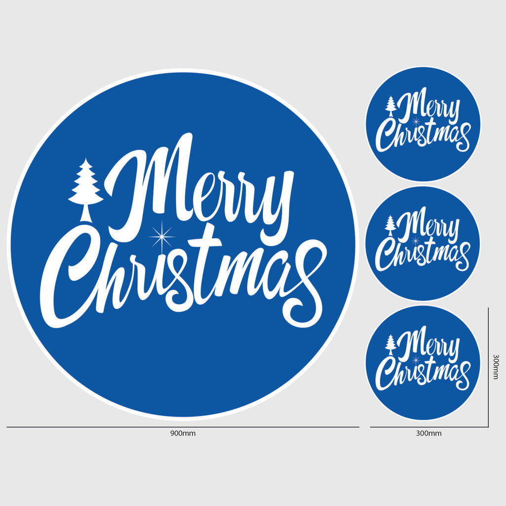 Merry Christmas Window Sticker Size Image Blue