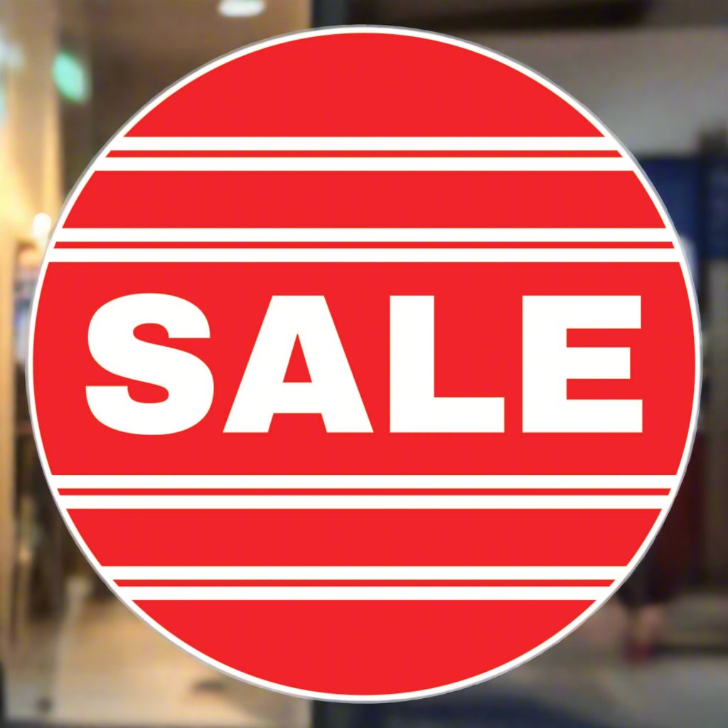 Round Sale Window Sticker with lines in red