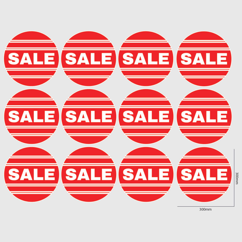 Round Sale Window Sticker with lines in red