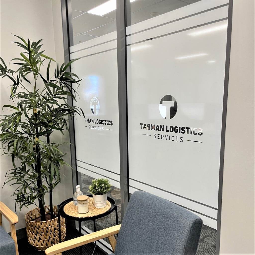 Tasman Logistics office windows with custom window film